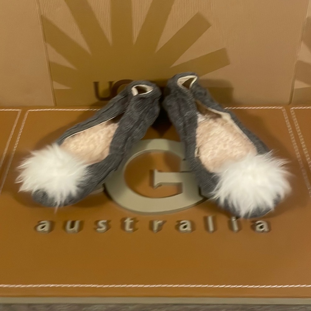 New Women’s UGG Andi Grey Knit Ballet Slide Slip On Sheepskin Slipper